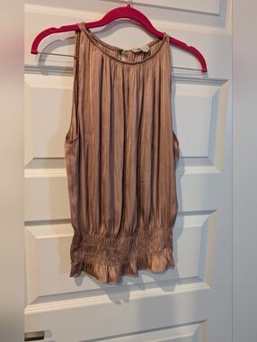 By Together Satin Blouson Top in Mauve Taupe